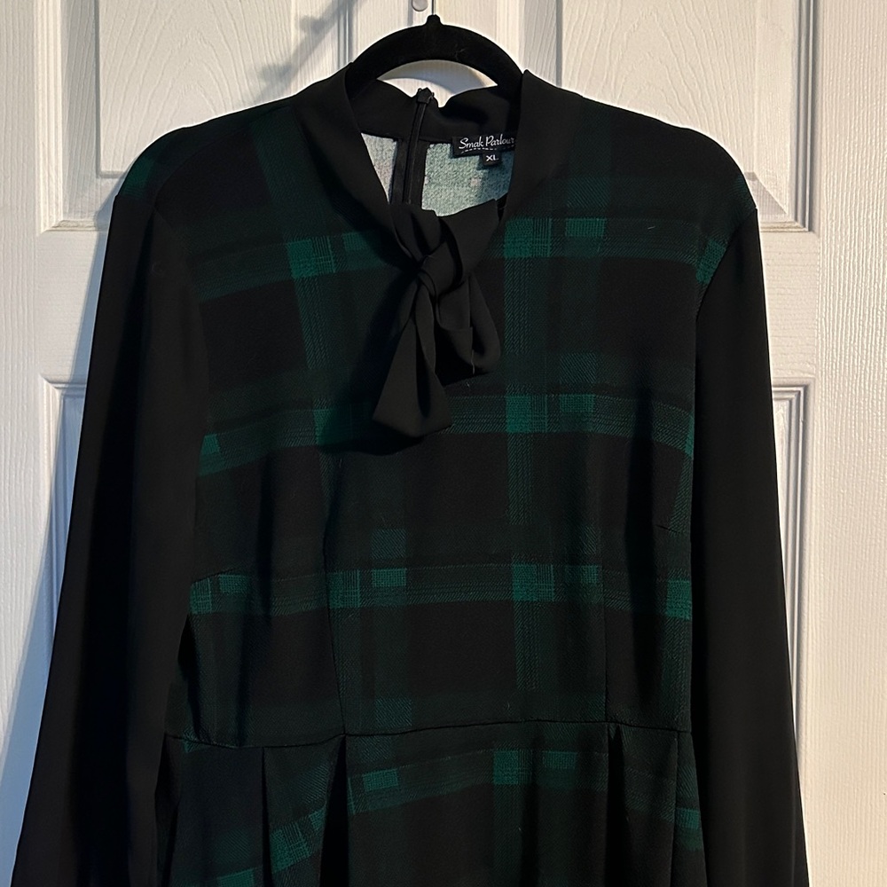 Smak Parlour Black and Green Plaid Long Sleeve Dress